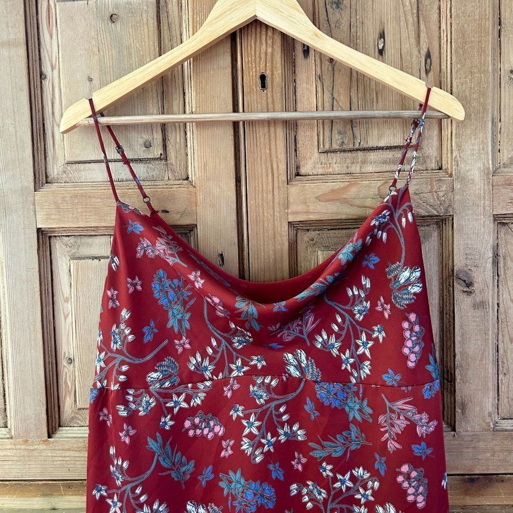 Forever 21 Contemporary Womens Large Brown Rust Red Satin Floral Dress Tank - Picture 2 of 10